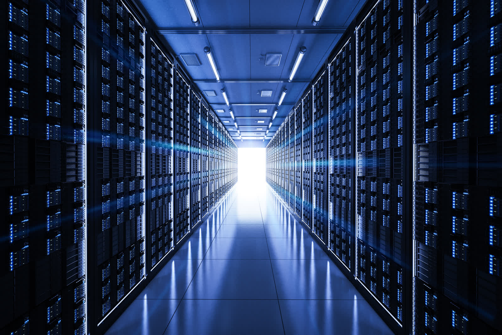 Rows of servers representing one of Djeed's controlled cloud deployment boundaries